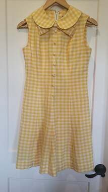 Vintage 1960s Hoot Owl Yellow Gingham Peter Pan Collar Romper Dress ILGWU Union